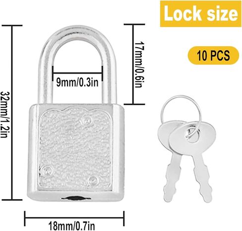 10 Pcs Mini Cute Diary Padlock Vintage Style Small Luggage Locks Decorative Tiny Padlock Suitcase Lock with Keys for Diaries Jewelry Boxes Travel Backpack Suitcase (Silver) in Saudi Arabia