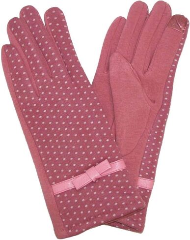Jeanne Simmons Womens Pink Polka Dot Bow Stretch Fit Texting & Tech Touchscreen Gloves in Saudi Arabia