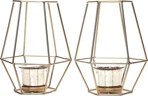Hosley® Radiant Elegance Set of 2 Gold Finish Tealight/Votive Holder Lanterns with 11.5" High Votive Frosted Candle Holders Timeless Decorative Accent for Ambient Lighting and Stylish in Saudi Arabia