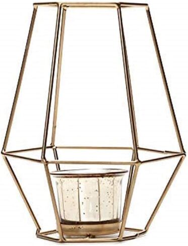 Hosley® Radiant Elegance Set of 2 Gold Finish Tealight/Votive Holder Lanterns with 11.5" High Votive Frosted Candle Holders Timeless Decorative Accent for Ambient Lighting and Stylish in Saudi Arabia