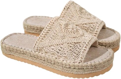 OYOANGLE Women's Bohemian Braided Crochet Platform Sandals Open Toe Wedge Slide Sandals Vacation Beach Shoes in Saudi Arabia