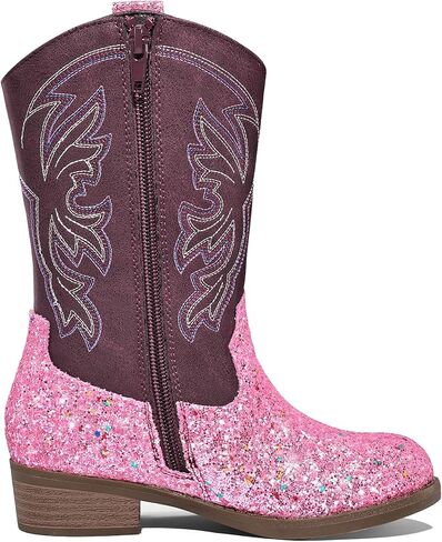 K KomForme Girls Cowgirl Boots Mid Calf Glitter Cowboy Boots Western Round-Toe Riding Shoes (Toddler/Little Kid/Big Kid) in Saudi Arabia
