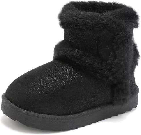Cubufly Toddler Little Girls Boots Warm Winter Kids Ankle Fur Lined Snow Shoes Non-Slip in Kuwait