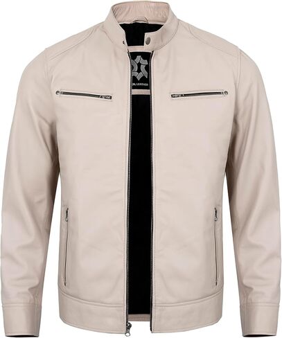 Leather Jacket Men - Casual Real Lambskin Cafe Racer Style Men's Leather Motorcycle Jackets in Kuwait