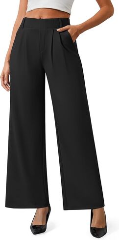 AVAMO Womens Dress Pants Wide Leg Pull On Stretchy Work Pants for Women with Pockets High Elastic Waist Office Business in Saudi Arabia