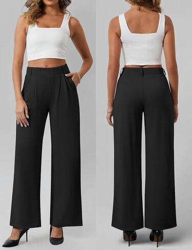 AVAMO Womens Dress Pants Wide Leg Pull On Stretchy Work Pants for Women with Pockets High Elastic Waist Office Business in Saudi Arabia