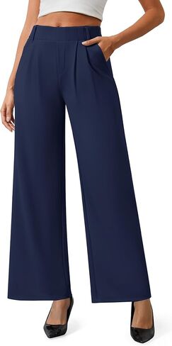 AVAMO Womens Dress Pants Wide Leg Pull On Stretchy Work Pants for Women with Pockets High Elastic Waist Office Business in Saudi Arabia