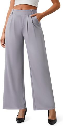 AVAMO Womens Dress Pants Wide Leg Pull On Stretchy Work Pants for Women with Pockets High Elastic Waist Office Business in Saudi Arabia