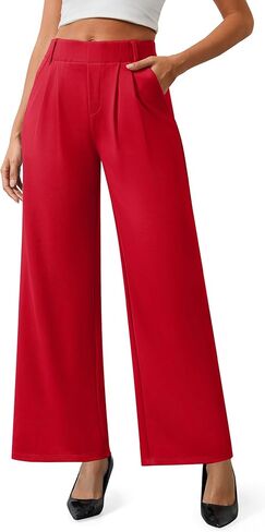 AVAMO Womens Dress Pants Wide Leg Pull On Stretchy Work Pants for Women with Pockets High Elastic Waist Office Business in Saudi Arabia