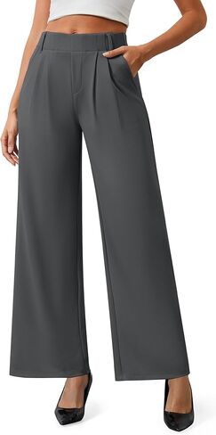 AVAMO Womens Dress Pants Wide Leg Pull On Stretchy Work Pants for Women with Pockets High Elastic Waist Office Business in Saudi Arabia