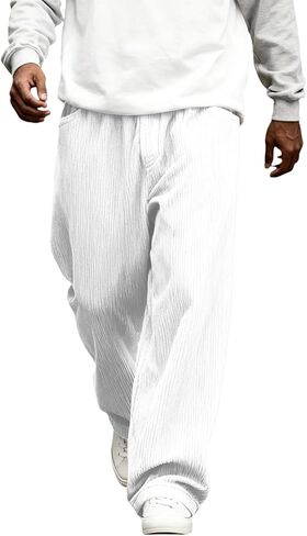 Mens Pants Wide Leg Baggy Corduroy Sweatpants Loose Fit Solid Lightweight Casual Joggers with Pockets in Saudi Arabia