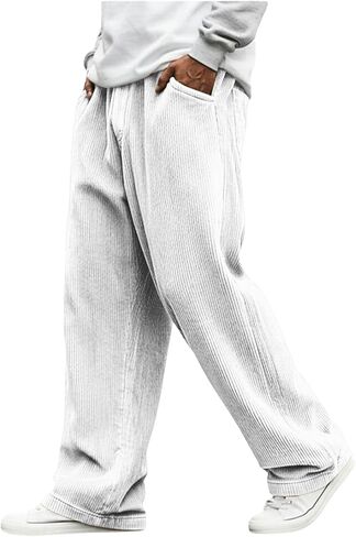 Mens Pants Wide Leg Baggy Corduroy Sweatpants Loose Fit Solid Lightweight Casual Joggers with Pockets in Saudi Arabia