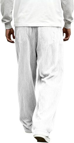 Mens Pants Wide Leg Baggy Corduroy Sweatpants Loose Fit Solid Lightweight Casual Joggers with Pockets in Saudi Arabia