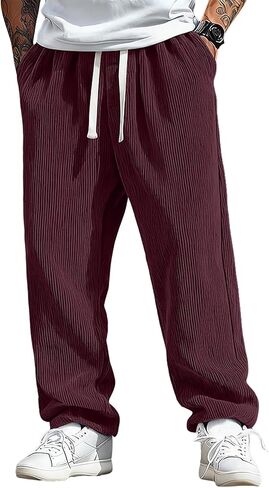 Mens Pants Wide Leg Baggy Corduroy Sweatpants Loose Fit Solid Lightweight Casual Joggers with Pockets in Saudi Arabia
