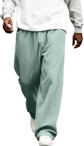 Mens Pants Wide Leg Baggy Corduroy Sweatpants Loose Fit Solid Lightweight Casual Joggers with Pockets in Saudi Arabia