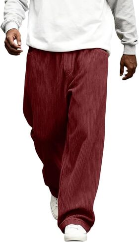 Mens Pants Wide Leg Baggy Corduroy Sweatpants Loose Fit Solid Lightweight Casual Joggers with Pockets in Saudi Arabia
