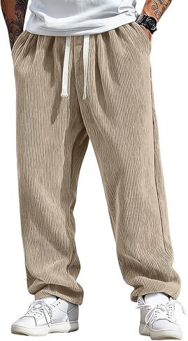 Mens Pants Wide Leg Baggy Corduroy Sweatpants Loose Fit Solid Lightweight Casual Joggers with Pockets in Saudi Arabia