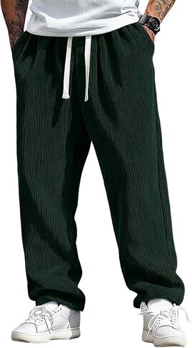 Mens Pants Wide Leg Baggy Corduroy Sweatpants Loose Fit Solid Lightweight Casual Joggers with Pockets in Saudi Arabia