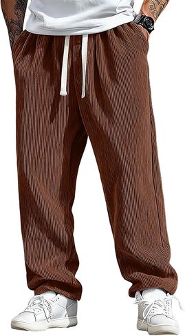 Mens Pants Wide Leg Baggy Corduroy Sweatpants Loose Fit Solid Lightweight Casual Joggers with Pockets in Saudi Arabia