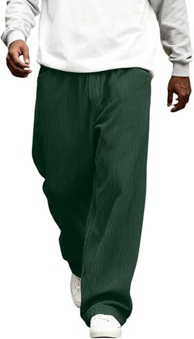 Mens Pants Wide Leg Baggy Corduroy Sweatpants Loose Fit Solid Lightweight Casual Joggers with Pockets in Saudi Arabia