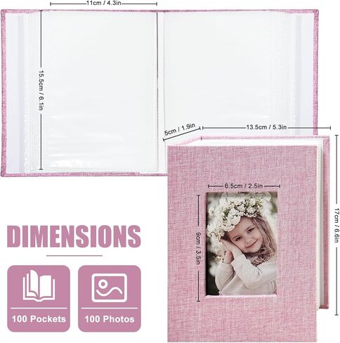 ألبوم صور HoneyTolly مقاس 4x6 100 جيب لهدايا الزفاف، كتاب ذاكرة بغلاف صلب من الكتان، ألبومات صور سهلة الارتداء لحفلات الزفاف، والأسرة، والذكرى السنوية، والرضع، وصور العطلات in Kuwait