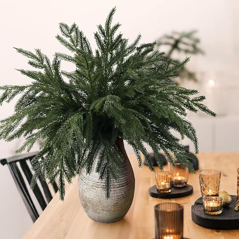 12 Pcs Christmas Norfolk Pine Stems,15" Real Touch Artificial Norfolk Pine Branches,Fake Christmas Greenery Stems Faux Cedar Pine Picks for Vases DIY Table Holiday Winter Xmas Indoor Decor(Green) in Saudi Arabia