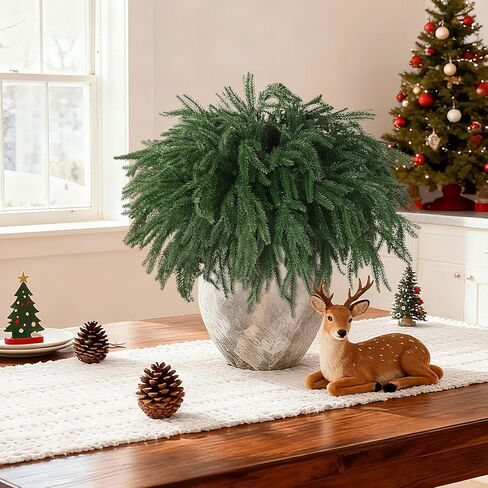 12 Pcs Christmas Norfolk Pine Stems,15" Real Touch Artificial Norfolk Pine Branches,Fake Christmas Greenery Stems Faux Cedar Pine Picks for Vases DIY Table Holiday Winter Xmas Indoor Decor(Green) in Saudi Arabia