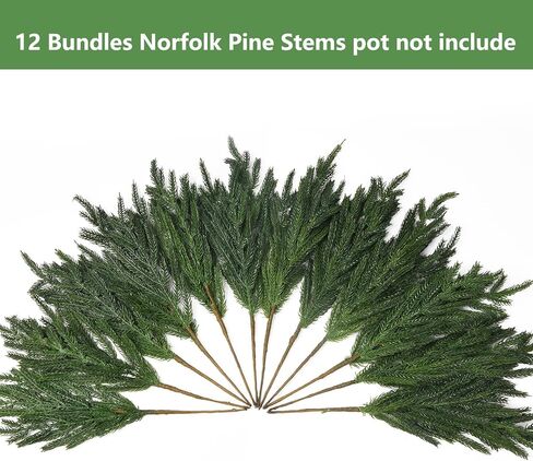 12 Pcs Christmas Norfolk Pine Stems,15" Real Touch Artificial Norfolk Pine Branches,Fake Christmas Greenery Stems Faux Cedar Pine Picks for Vases DIY Table Holiday Winter Xmas Indoor Decor(Green) in Saudi Arabia