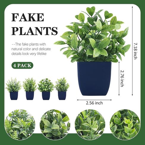Der Rose 4 Pack Small Fake Plants Artificial Plants Indoor Office Desk Accessories for Aesthetic Room Decor Blue Bathroom Decor in Saudi Arabia