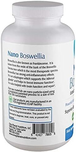 One Planet Nutrition Nano Boswellia 250 mg كبسولات نباتية (120 حصة)، راتنج Boswellia serrata، يدعم الوظيفة الإدراكية لصحة الدماغ، غير معدل وراثيًا، نباتي، خالي من الغلوتين in Kuwait