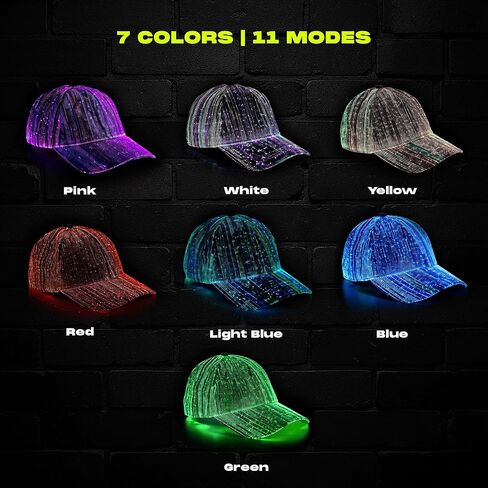 قبعات البيسبول GloFX LED | قبعة LED من الألياف الضوئية وقبعة مضيئة للعرض الجديد | قبعة بيسبول سوداء للحفلات والحفلات in Kuwait