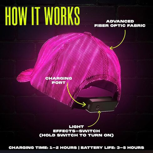 قبعات البيسبول GloFX LED | قبعة LED من الألياف الضوئية وقبعة مضيئة للعرض الجديد | قبعة بيسبول سوداء للحفلات والحفلات in Kuwait