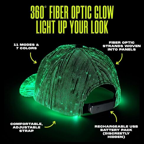 قبعات البيسبول GloFX LED | قبعة LED من الألياف الضوئية وقبعة مضيئة للعرض الجديد | قبعة بيسبول سوداء للحفلات والحفلات in Kuwait