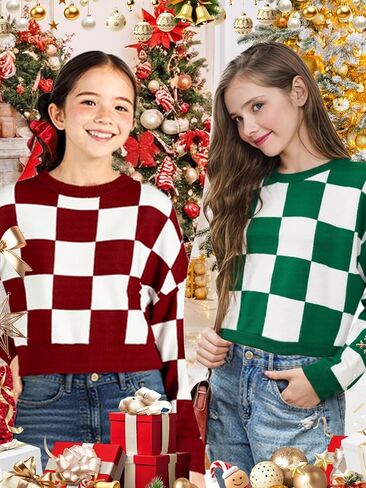 Girls Fall Winter Crop Tops 2026 Sweater Teen Fashion School Cute Long Sleeve Colorblock Kids Knit Sweaters Pullover in Saudi Arabia