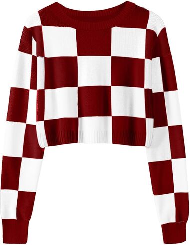 Girls Fall Winter Crop Tops 2026 Sweater Teen Fashion School Cute Long Sleeve Colorblock Kids Knit Sweaters Pullover in Saudi Arabia