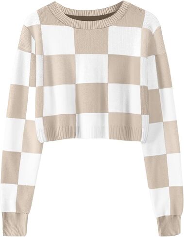 Girls Fall Winter Crop Tops 2026 Sweater Teen Fashion School Cute Long Sleeve Colorblock Kids Knit Sweaters Pullover in Saudi Arabia