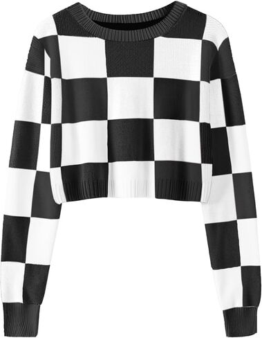 Girls Fall Winter Crop Tops 2026 Sweater Teen Fashion School Cute Long Sleeve Colorblock Kids Knit Sweaters Pullover in Saudi Arabia