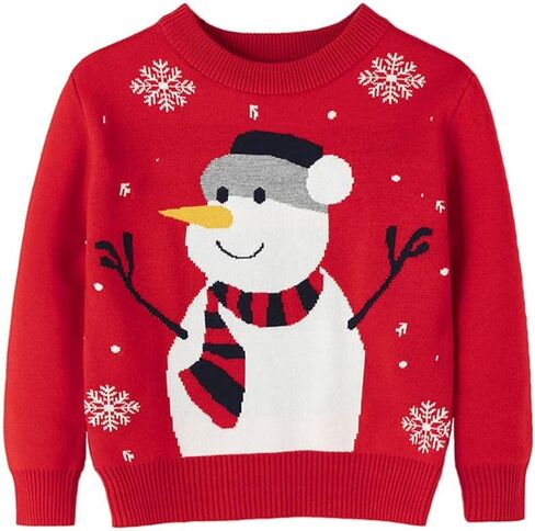 Girl Ugly Christmas Sweater - Big Boys Knitted Snowman Reindeer Xmas Holiday Pullover Sweater Kids Red 8-16 Years Old in Saudi Arabia