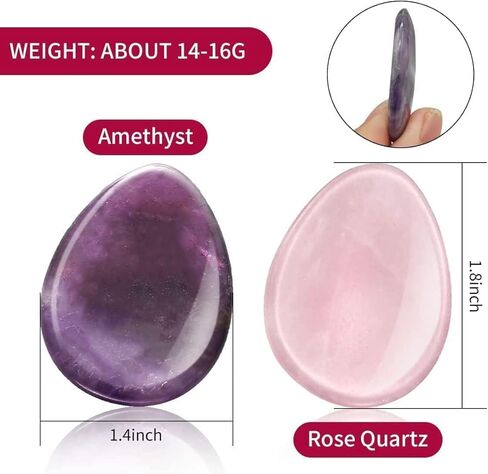 2 Packs Thumb Worry Stone for Anxiety,Natural Rose Quartz Amethyst Healing Crystals Set,Chakra Reiki Gemstone Pocket Palm Stones for Anxiety Stress Relief Meditation Crystal Therapy,Teardrop Shape in Saudi Arabia
