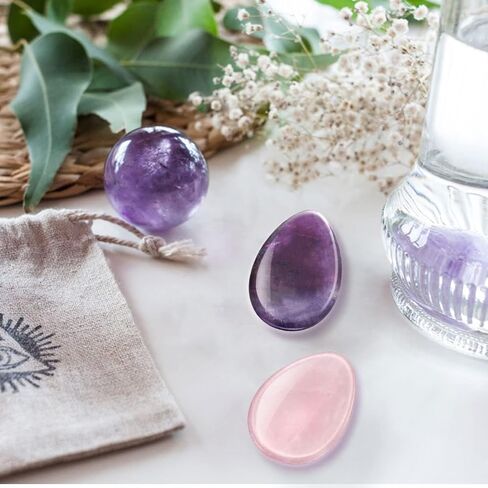 2 Packs Thumb Worry Stone for Anxiety,Natural Rose Quartz Amethyst Healing Crystals Set,Chakra Reiki Gemstone Pocket Palm Stones for Anxiety Stress Relief Meditation Crystal Therapy,Teardrop Shape in Saudi Arabia