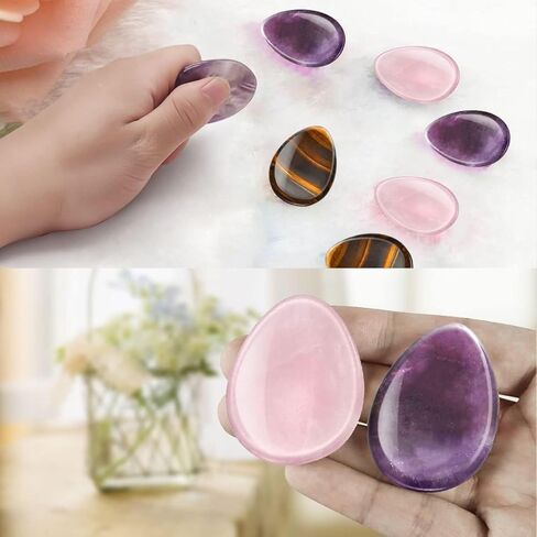 2 Packs Thumb Worry Stone for Anxiety,Natural Rose Quartz Amethyst Healing Crystals Set,Chakra Reiki Gemstone Pocket Palm Stones for Anxiety Stress Relief Meditation Crystal Therapy,Teardrop Shape in Saudi Arabia