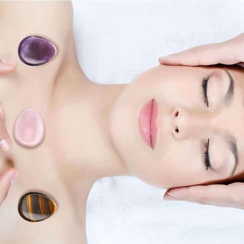 2 Packs Thumb Worry Stone for Anxiety,Natural Rose Quartz Amethyst Healing Crystals Set,Chakra Reiki Gemstone Pocket Palm Stones for Anxiety Stress Relief Meditation Crystal Therapy,Teardrop Shape in Saudi Arabia