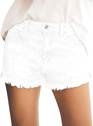 onlypuff Women Denim Shorts Ripped Mid Waisted Jean Shorts with Pockets in Saudi Arabia