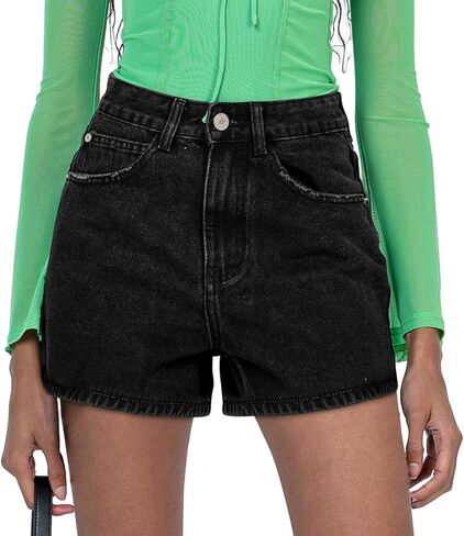 onlypuff Women Denim Shorts Ripped Mid Waisted Jean Shorts with Pockets in Saudi Arabia