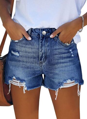 onlypuff Women Denim Shorts Ripped Mid Waisted Jean Shorts with Pockets in Saudi Arabia
