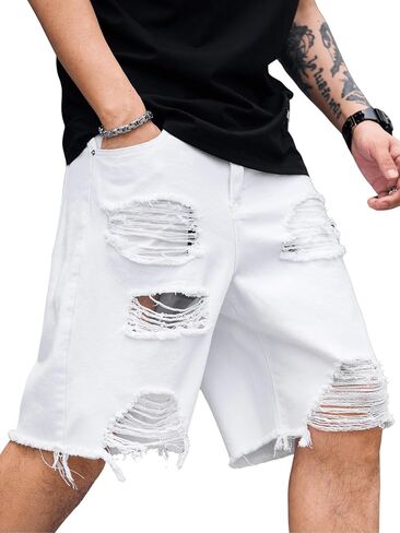 Verdusa Men's Ripped Bermuda Denim Shorts Straight Leg Jean Jorts with Pockets in Saudi Arabia