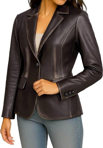 Lambskin Leather Blazer Women - Classic 2-Button Coat Style Leather Jacket Women Casual Outing Fashion in Saudi Arabia