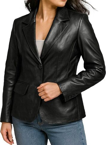 Lambskin Leather Blazer Women - Classic 2-Button Coat Style Leather Jacket Women Casual Outing Fashion in Saudi Arabia