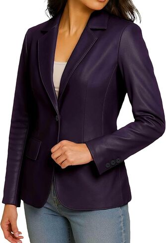 Lambskin Leather Blazer Women - Classic 2-Button Coat Style Leather Jacket Women Casual Outing Fashion in Saudi Arabia