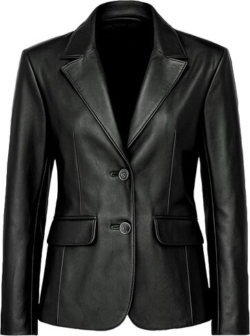 Lambskin Leather Blazer Women - Classic 2-Button Coat Style Leather Jacket Women Casual Outing Fashion in Saudi Arabia